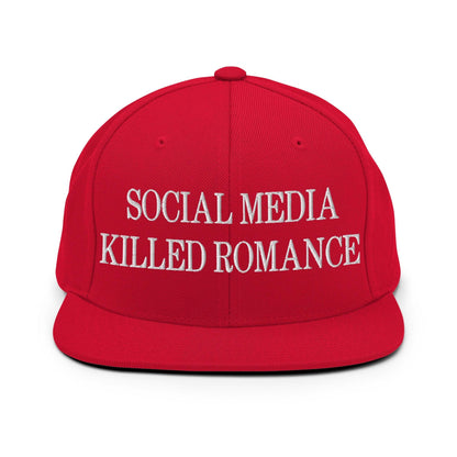 Social Media Killed Romance Flat Bill Brim Snapback Hat - Red
