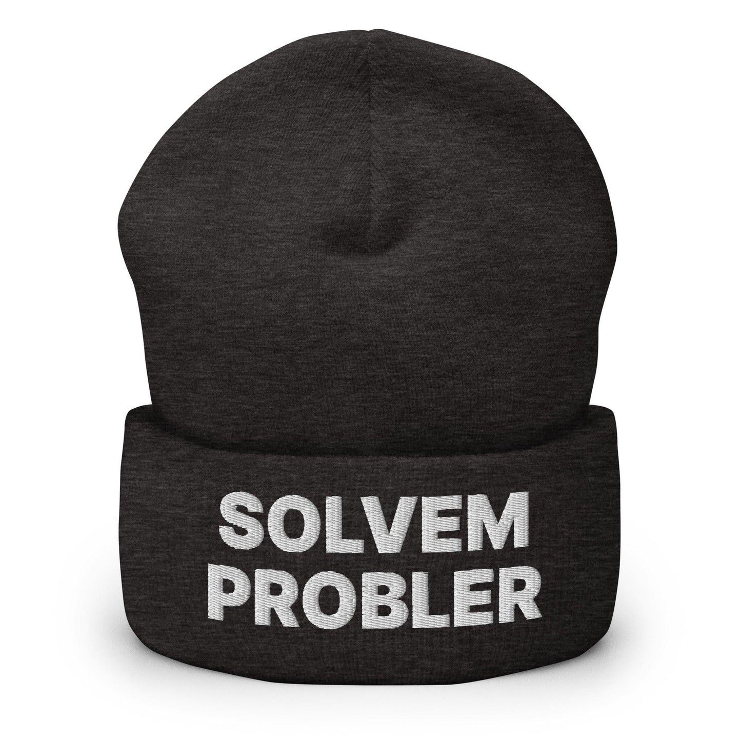 Solvem Probler Embroidered Knit Cuffed Beanie - Dark Grey