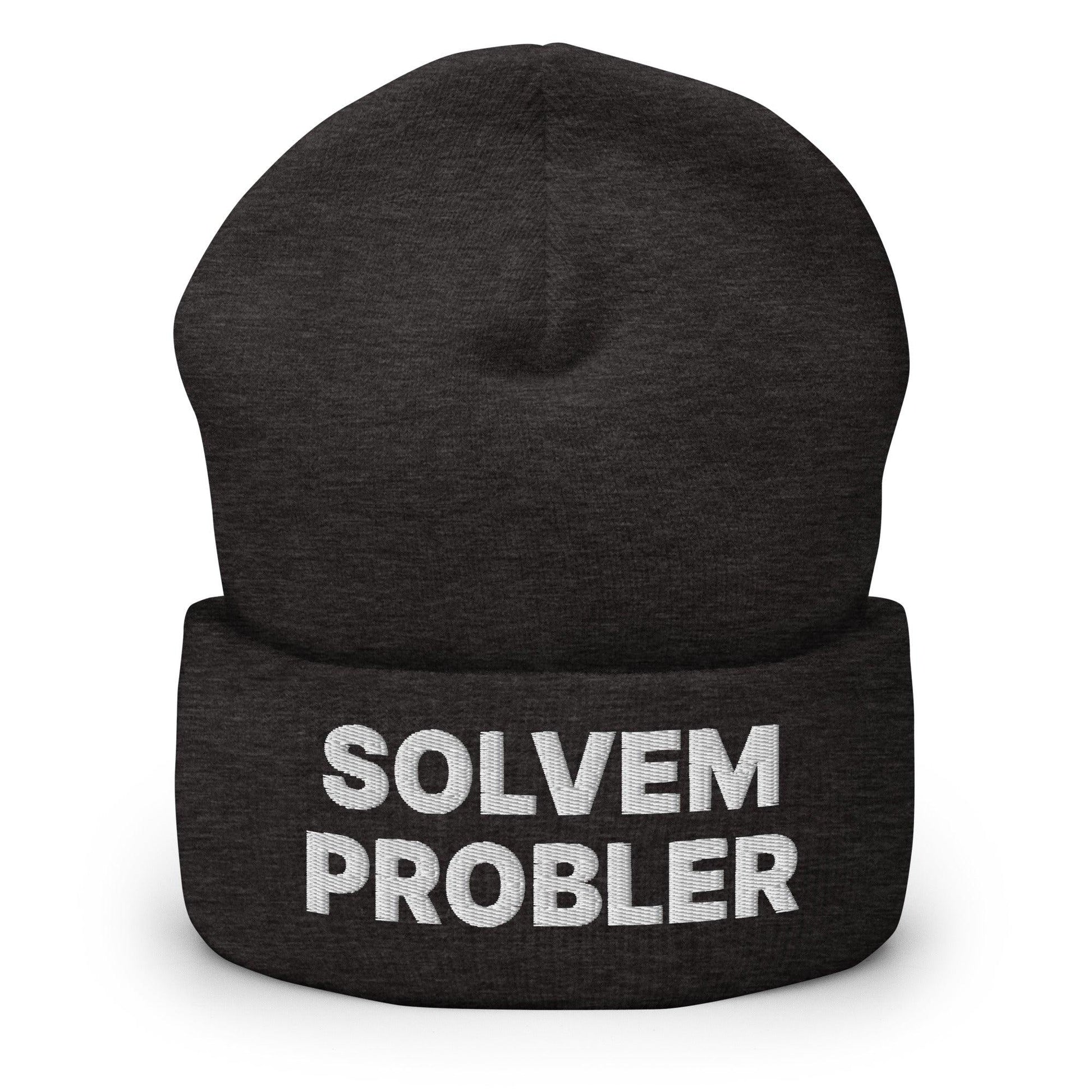 Solvem Probler Embroidered Knit Cuffed Beanie - Dark Grey