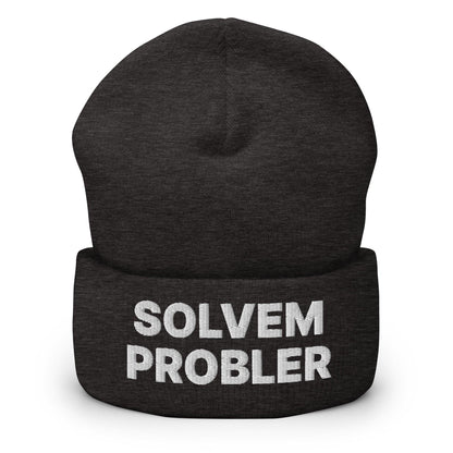 Solvem Probler Embroidered Knit Cuffed Beanie - Dark Grey
