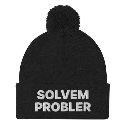 Solvem Probler Embroidered Knit Pom Beanie - Black