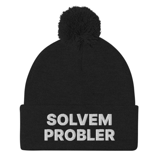 Solvem Probler Embroidered Knit Pom Pom Beanie - Black