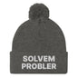 Solvem Probler Embroidered Knit Pom Beanie - Dark Heather Grey