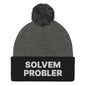 Solvem Probler Embroidered Knit Pom Beanie - Dark Heather Grey/ Black