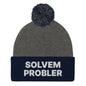 Solvem Probler Embroidered Knit Pom Beanie - Dark Heather Grey/ Navy