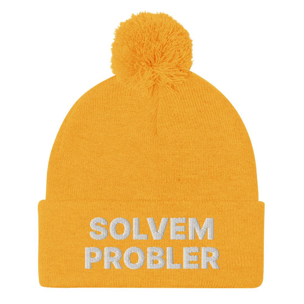 Solvem Probler Embroidered Knit Pom Beanie - Gold