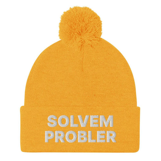 Solvem Probler Embroidered Knit Pom Pom Beanie - Gold