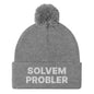 Solvem Probler Embroidered Knit Pom Beanie - Heather Grey