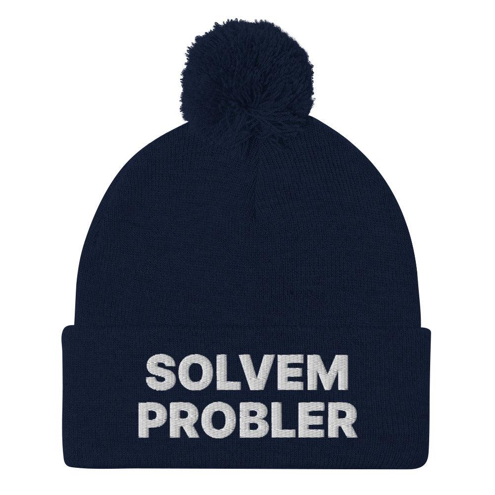 Solvem Probler Embroidered Knit Pom Beanie - Navy