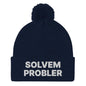 Solvem Probler Embroidered Knit Pom Beanie - Navy