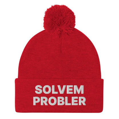 Solvem Probler Embroidered Knit Pom Beanie - Red