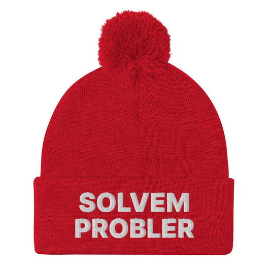 Solvem Probler Embroidered Knit Pom Pom Beanie - Red