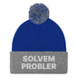 Solvem Probler Embroidered Knit Pom Beanie - Royal/ Heather Grey