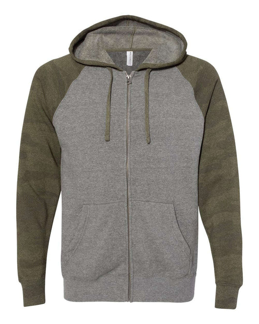 Special Blend Raglan Full-Zip Hooded Sweatshirt PRM33SBZ - Nickel Heather/ Forest Camo / XS - Sweatshirts & Hoodies
