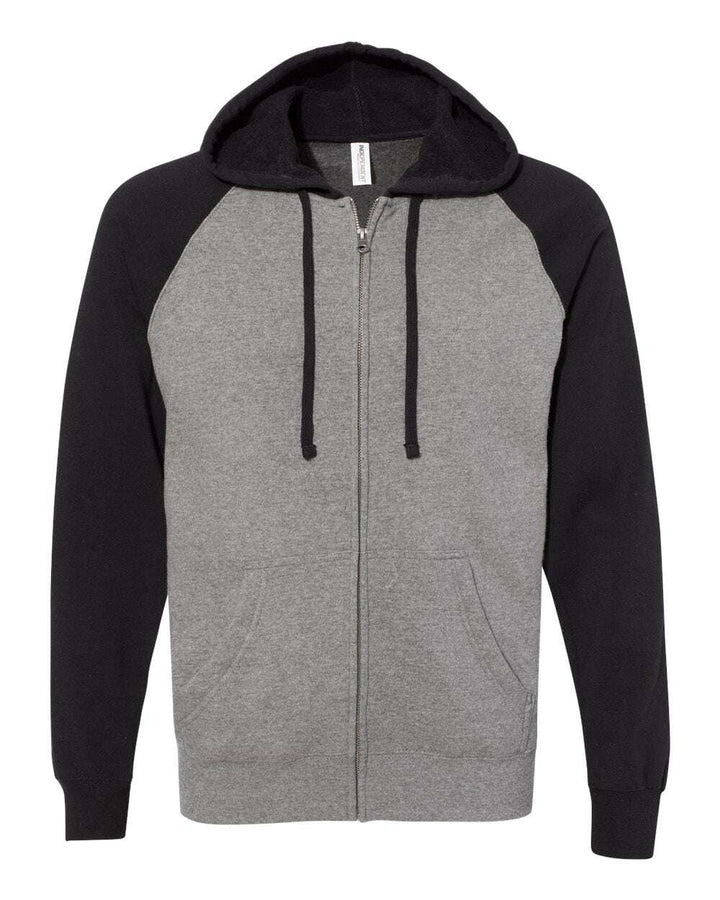 Special Blend Raglan Full-Zip Hooded Sweatshirt PRM33SBZ - Nickel Heather/ Black / XS - Sweatshirts & Hoodies