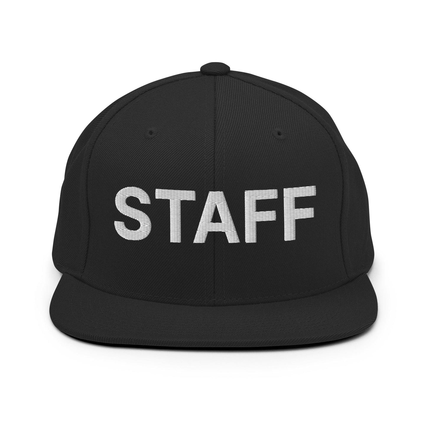 Staff Uniform Work Embroidered Flat Bill Brim Snapback Hat - Black