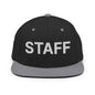 Staff Uniform Work Embroidered Flat Bill Brim Snapback Hat - Black/ Silver
