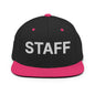 Staff Uniform Work Embroidered Flat Bill Brim Snapback Hat - Black/ Neon Pink