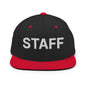 Staff Uniform Work Embroidered Flat Bill Brim Snapback Hat - Black/ Red