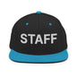 Staff Uniform Work Embroidered Flat Bill Brim Snapback Hat - Black/ Teal
