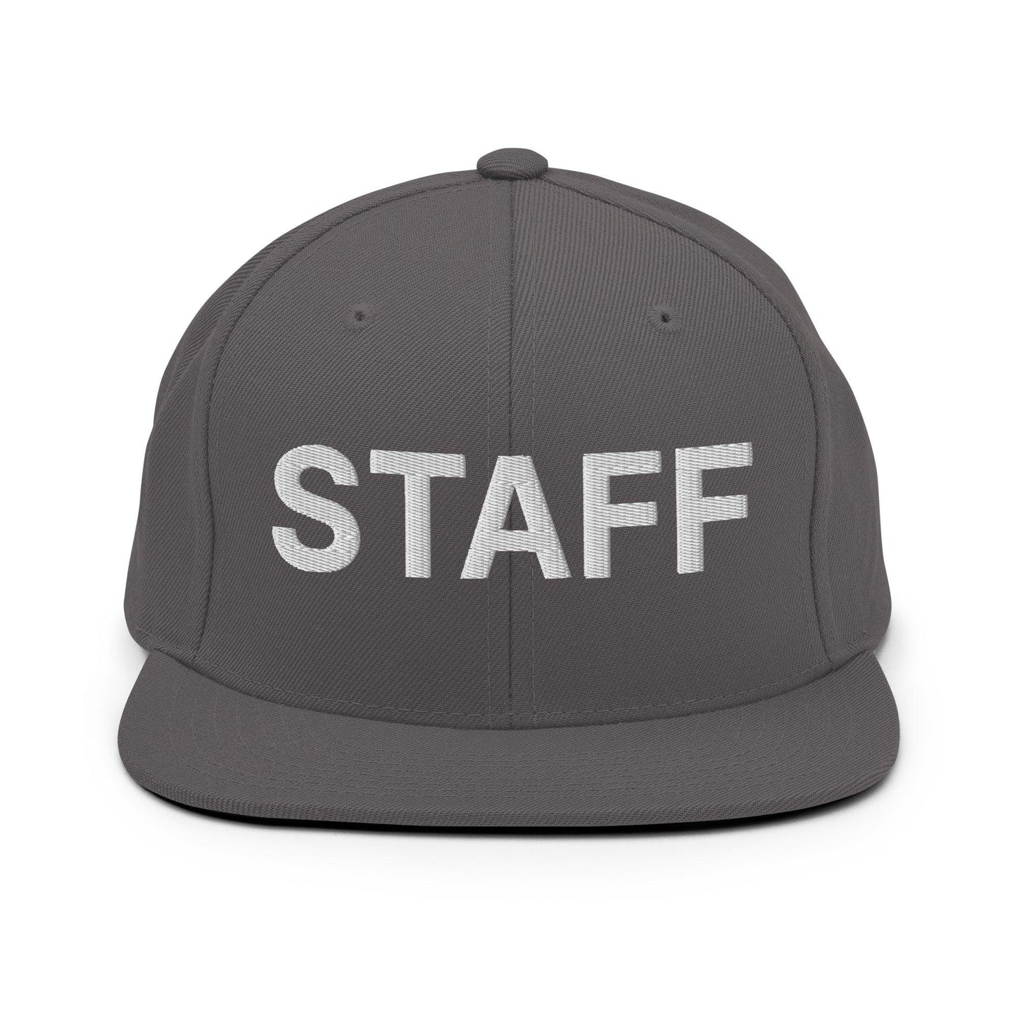 Staff Uniform Work Embroidered Flat Bill Brim Snapback Hat - Dark Grey