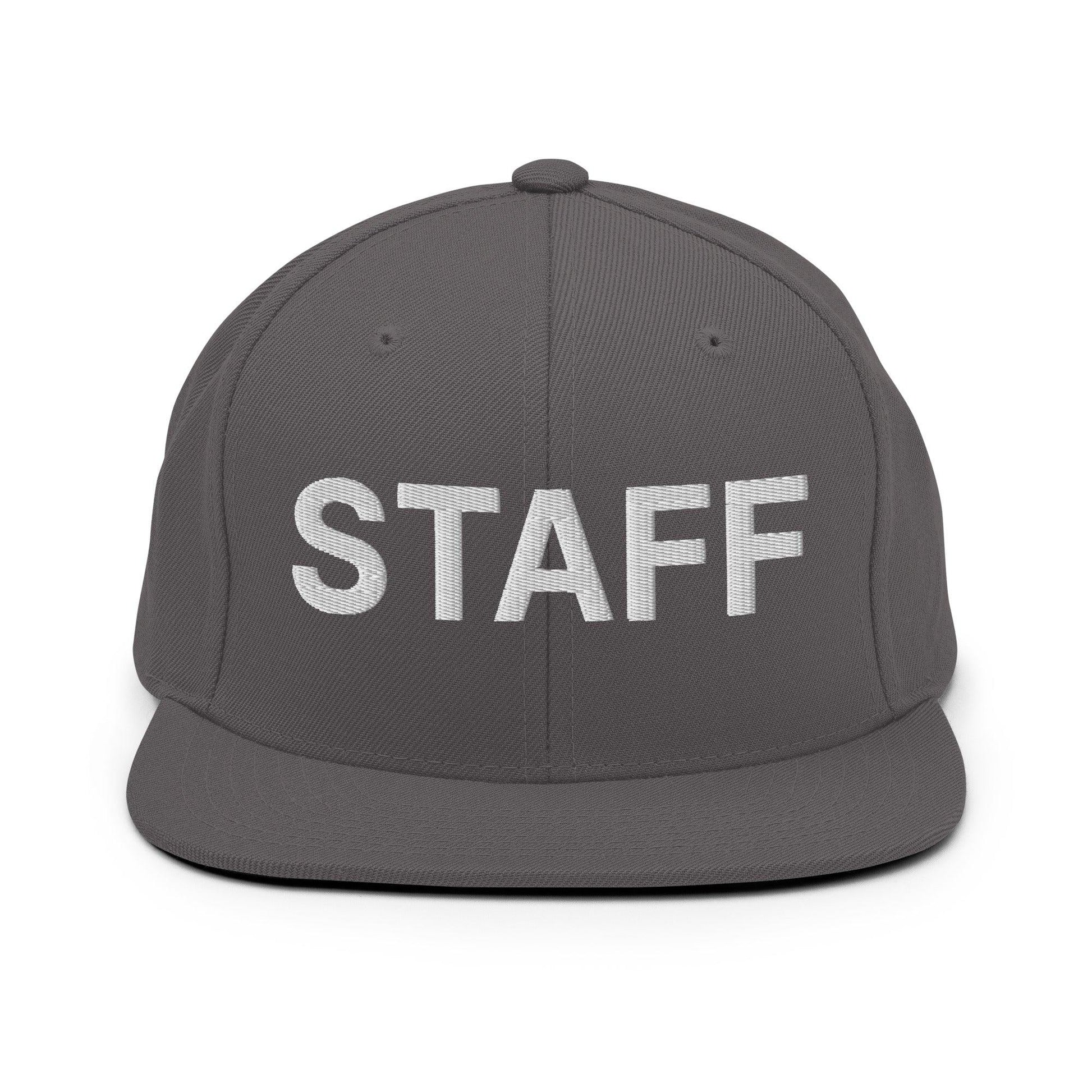 Staff Uniform Work Embroidered Flat Bill Brim Snapback Hat - Dark Grey