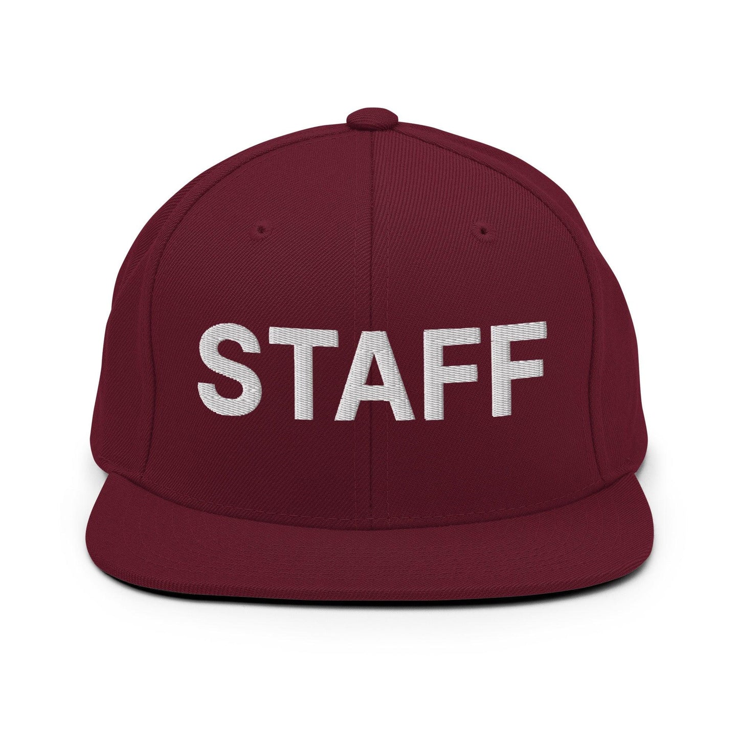 Staff Uniform Work Embroidered Flat Bill Brim Snapback Hat - Maroon
