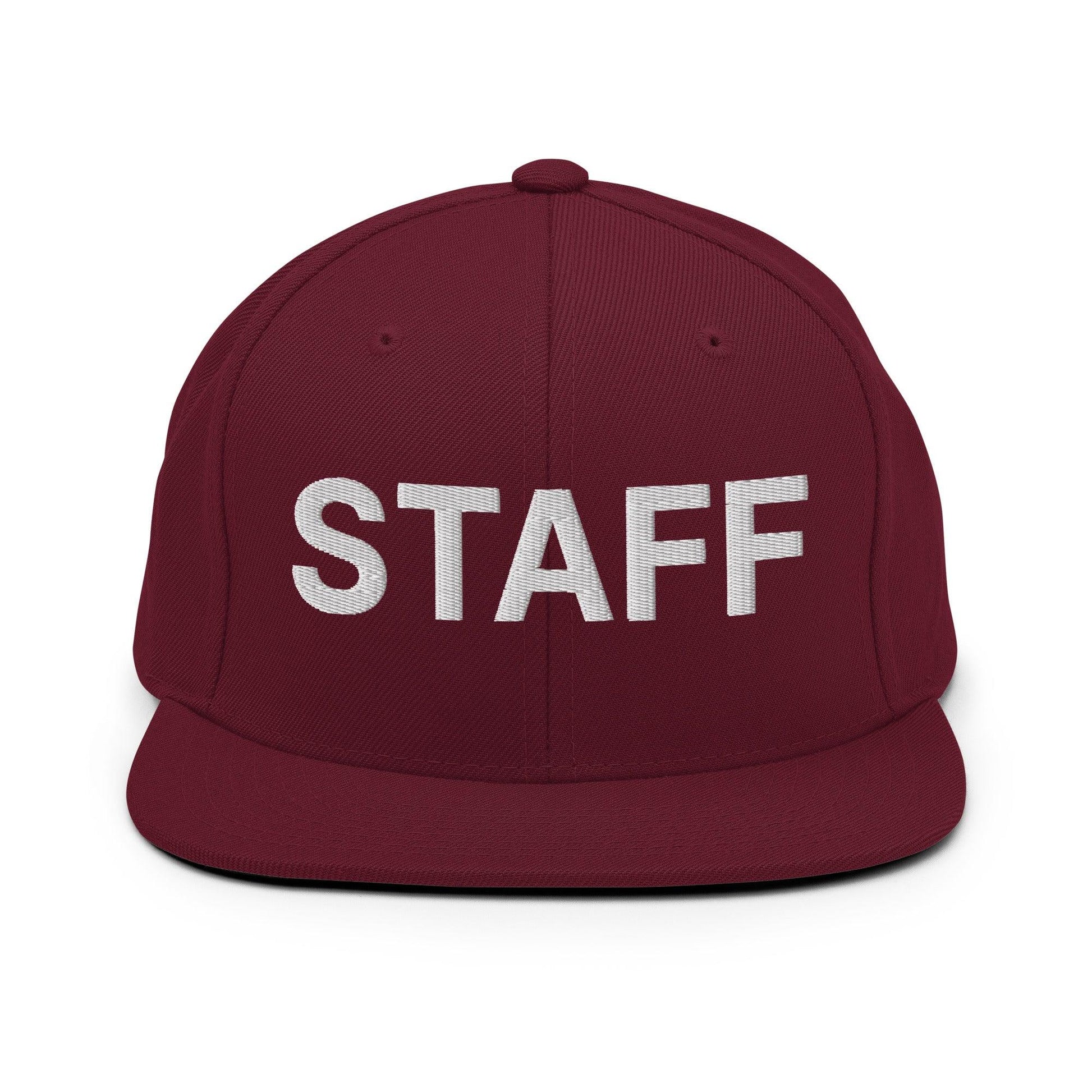 Staff Uniform Work Embroidered Flat Bill Brim Snapback Hat - Maroon