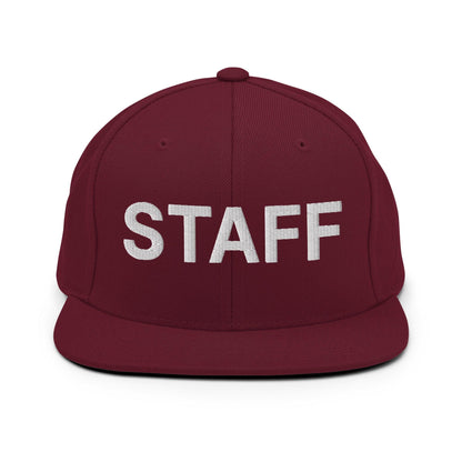 Staff Uniform Work Embroidered Flat Bill Brim Snapback Hat - Maroon