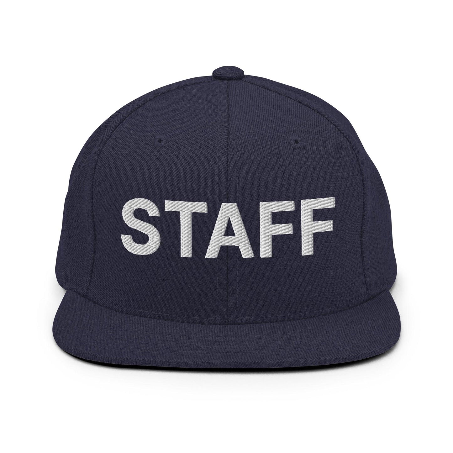 Staff Uniform Work Embroidered Flat Bill Brim Snapback Hat - Navy