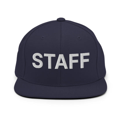 Staff Uniform Work Embroidered Flat Bill Brim Snapback Hat - Navy