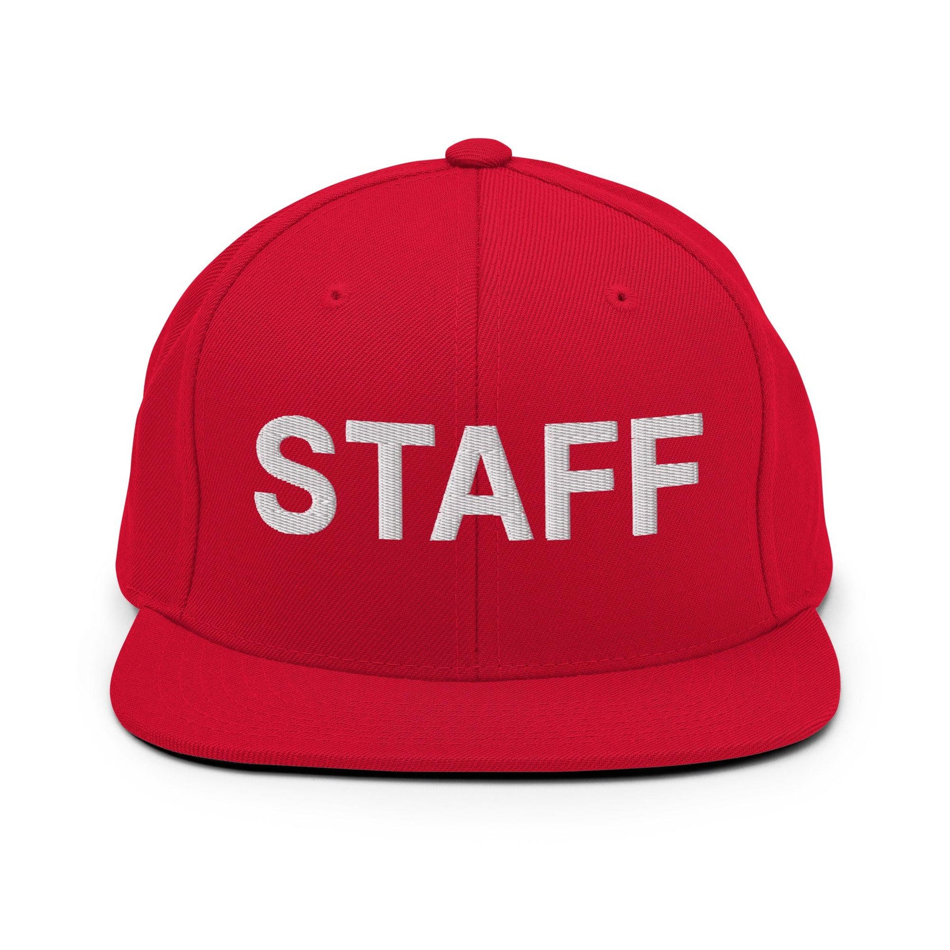 Staff Uniform Work Embroidered Flat Bill Brim Snapback Hat - Red