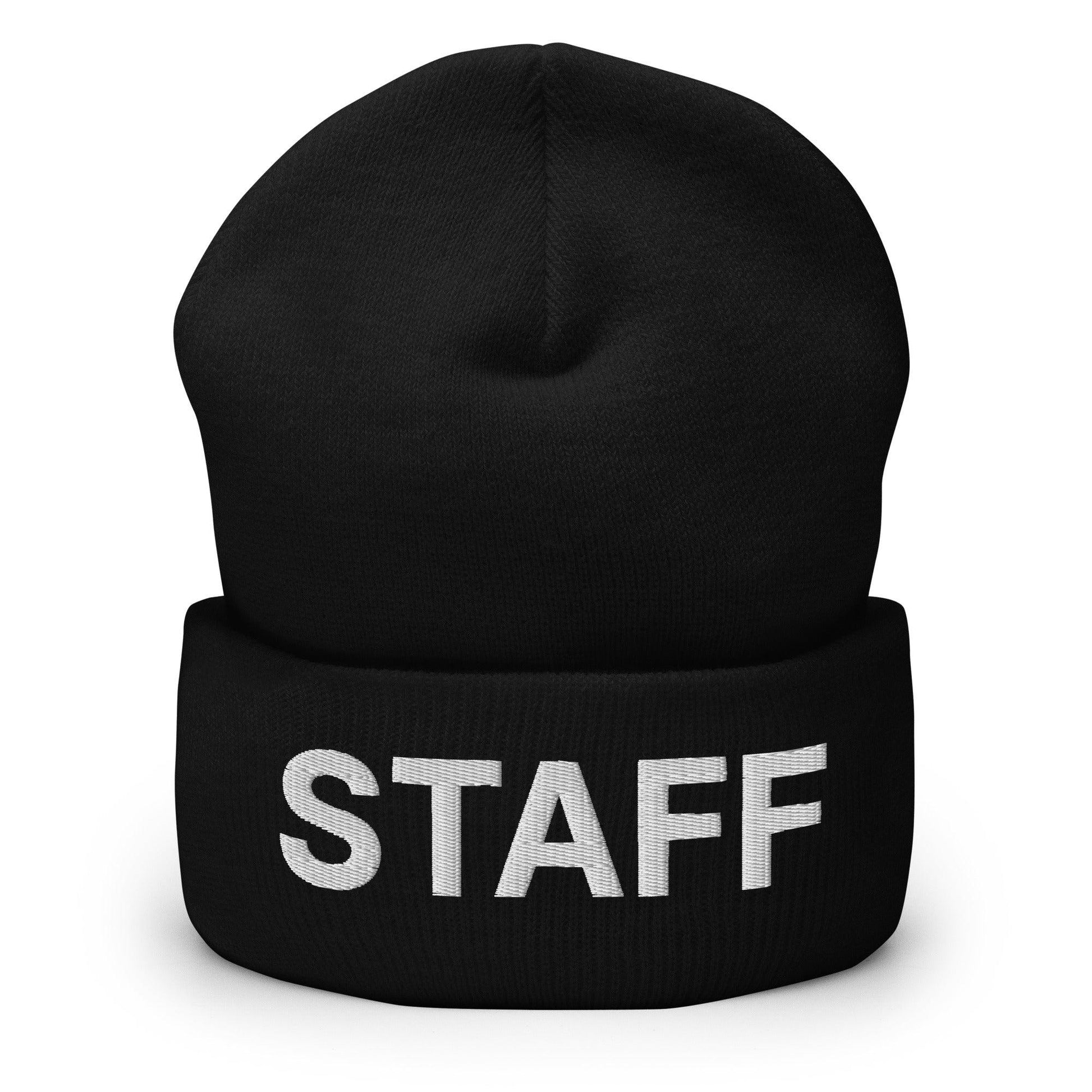 Staff Uniform Work Embroidered Knit Cuffed Beanie - Black
