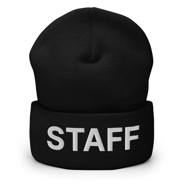 Staff Uniform Work Embroidered Knit Cuffed Beanie - Black