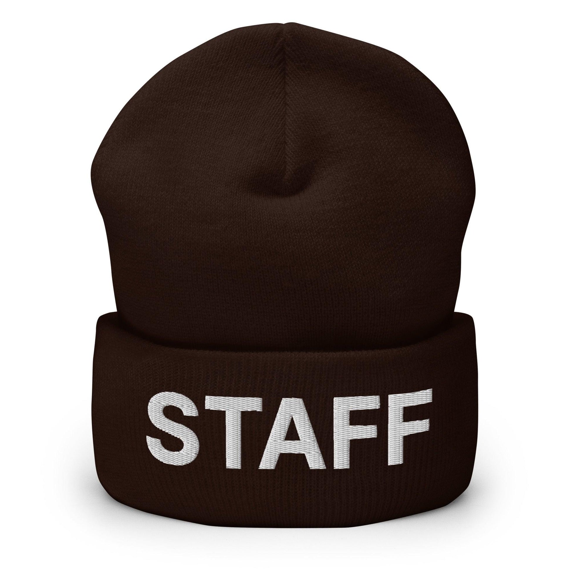 Staff Uniform Work Embroidered Knit Cuffed Beanie - Brown