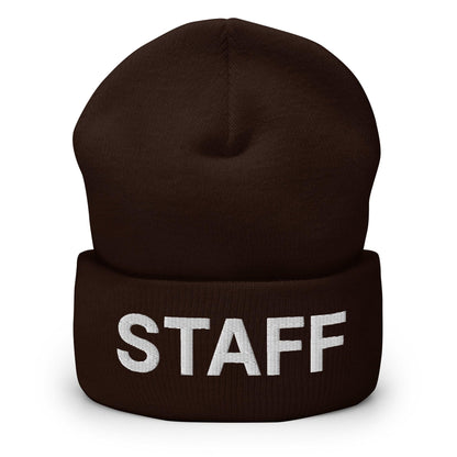 Staff Uniform Work Embroidered Knit Cuffed Beanie - Brown