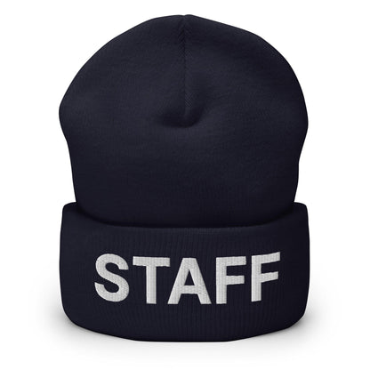 Staff Uniform Work Embroidered Knit Cuffed Beanie - Navy