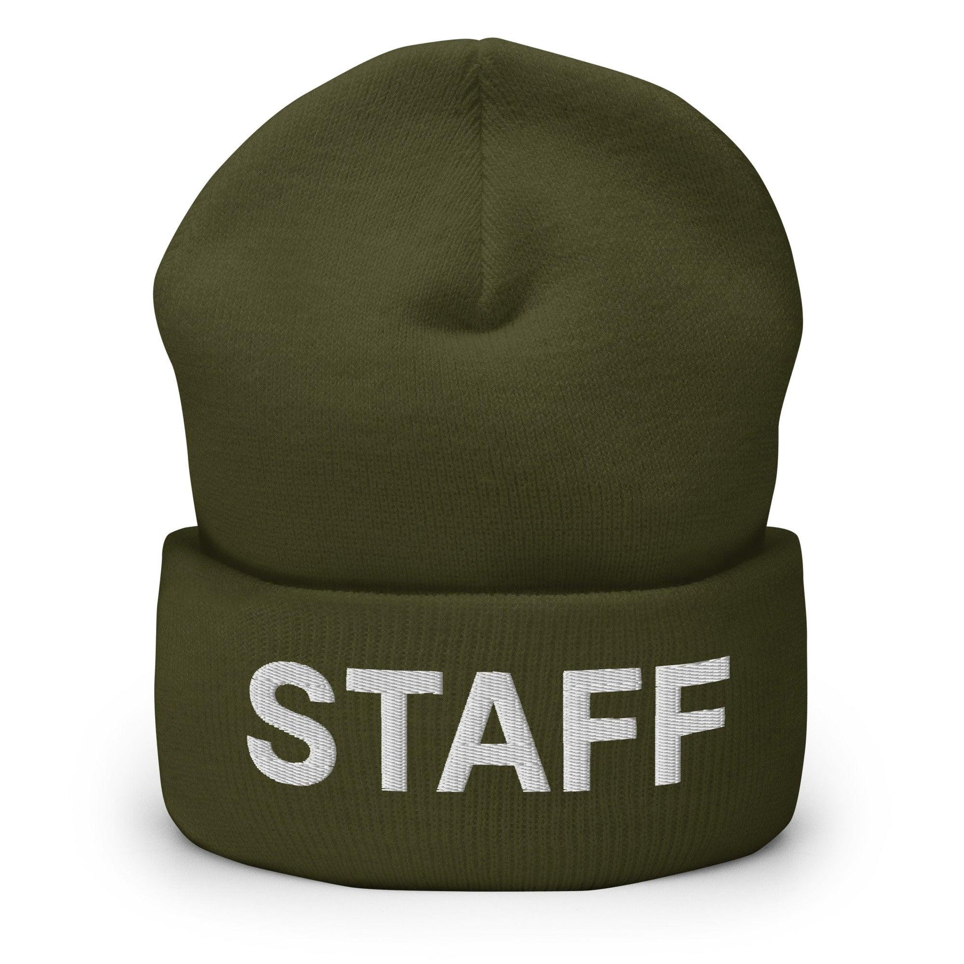 Staff Uniform Work Embroidered Knit Cuffed Beanie - Olive
