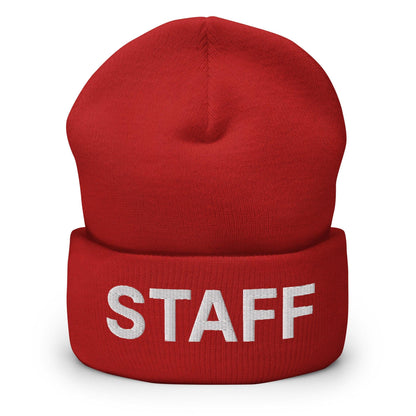 Staff Uniform Work Embroidered Knit Cuffed Beanie - Red