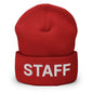 Staff Uniform Work Embroidered Knit Cuffed Beanie - Red