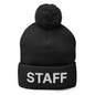 Staff Uniform Work Embroidered Knit Pom Beanie - Black