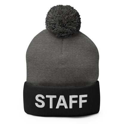Staff Uniform Work Embroidered Knit Pom Beanie - Dark Heather Grey/ Black