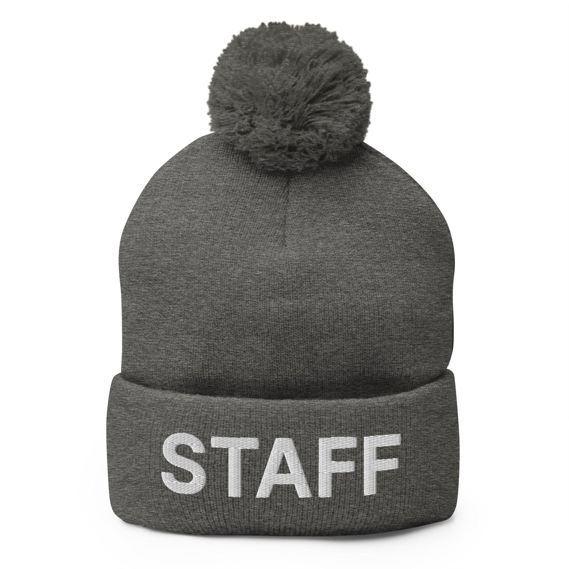 Staff Uniform Work Embroidered Knit Pom Beanie - Dark Heather Grey