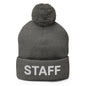 Staff Uniform Work Embroidered Knit Pom Beanie - Dark Heather Grey