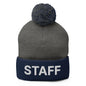 Staff Uniform Work Embroidered Knit Pom Beanie - Dark Heather Grey/ Navy