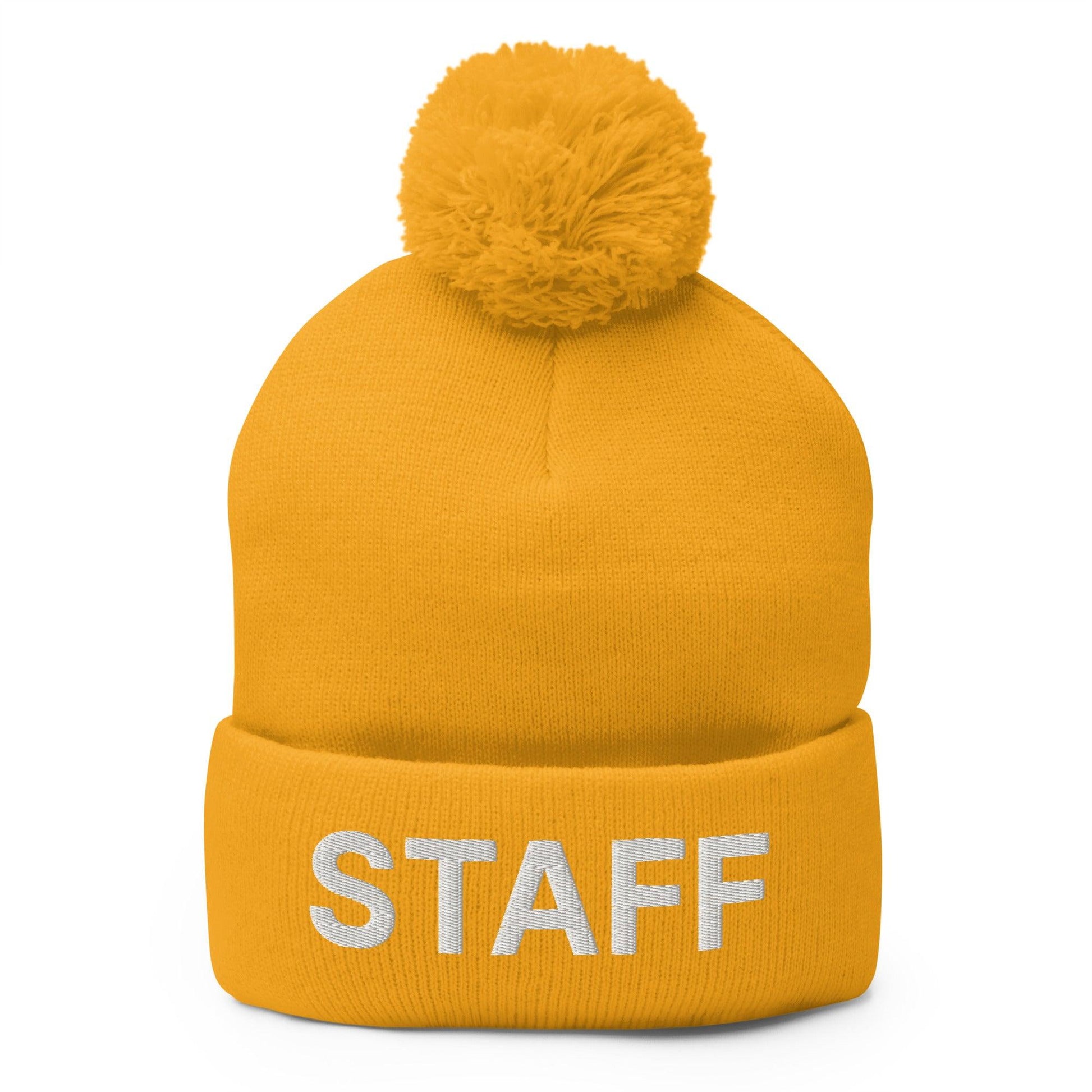 Staff Uniform Work Embroidered Knit Pom Beanie - Gold
