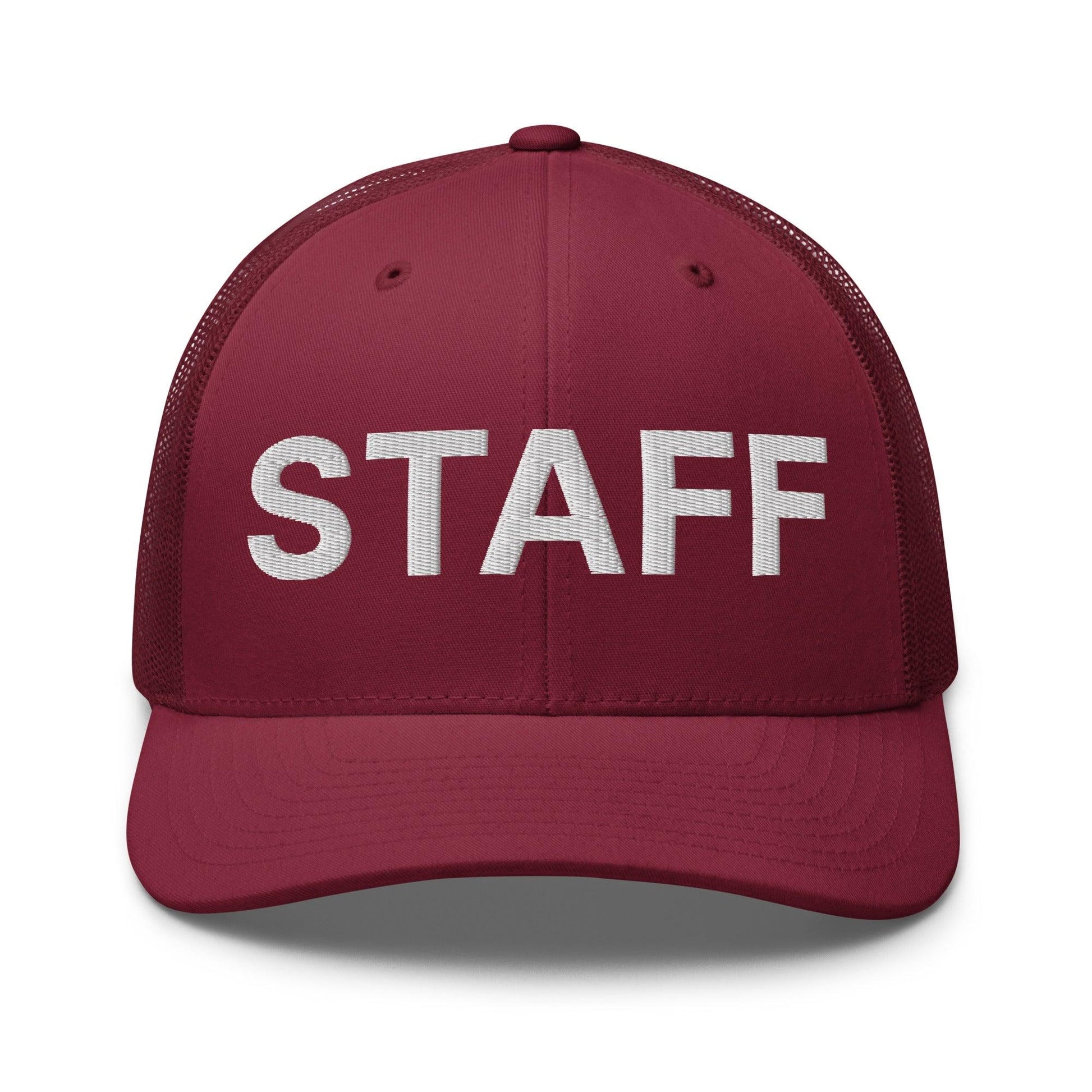 Staff Uniform Work Embroidered Mesh Trucker Hat - Cranberry