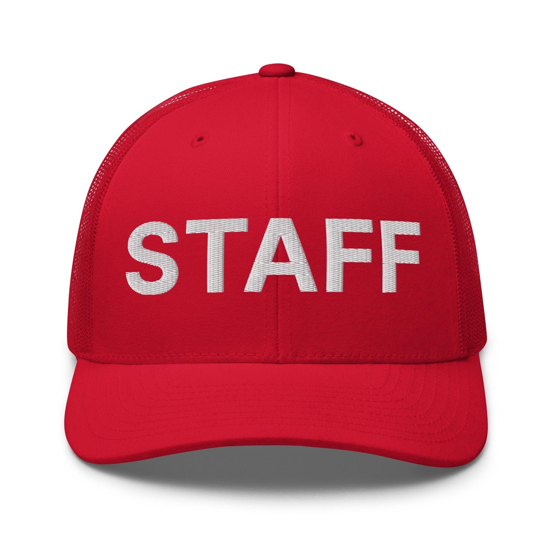 Staff Uniform Work Embroidered Mesh Trucker Hat - Red