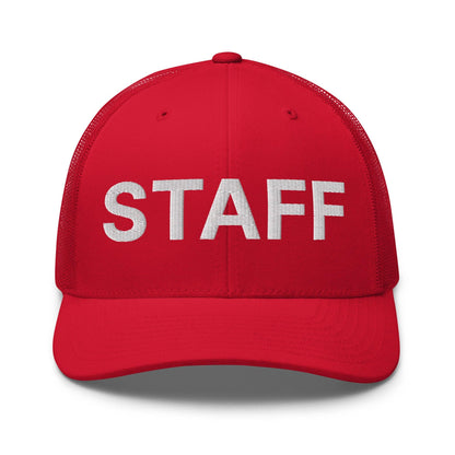 Staff Uniform Work Embroidered Mesh Trucker Hat - Red