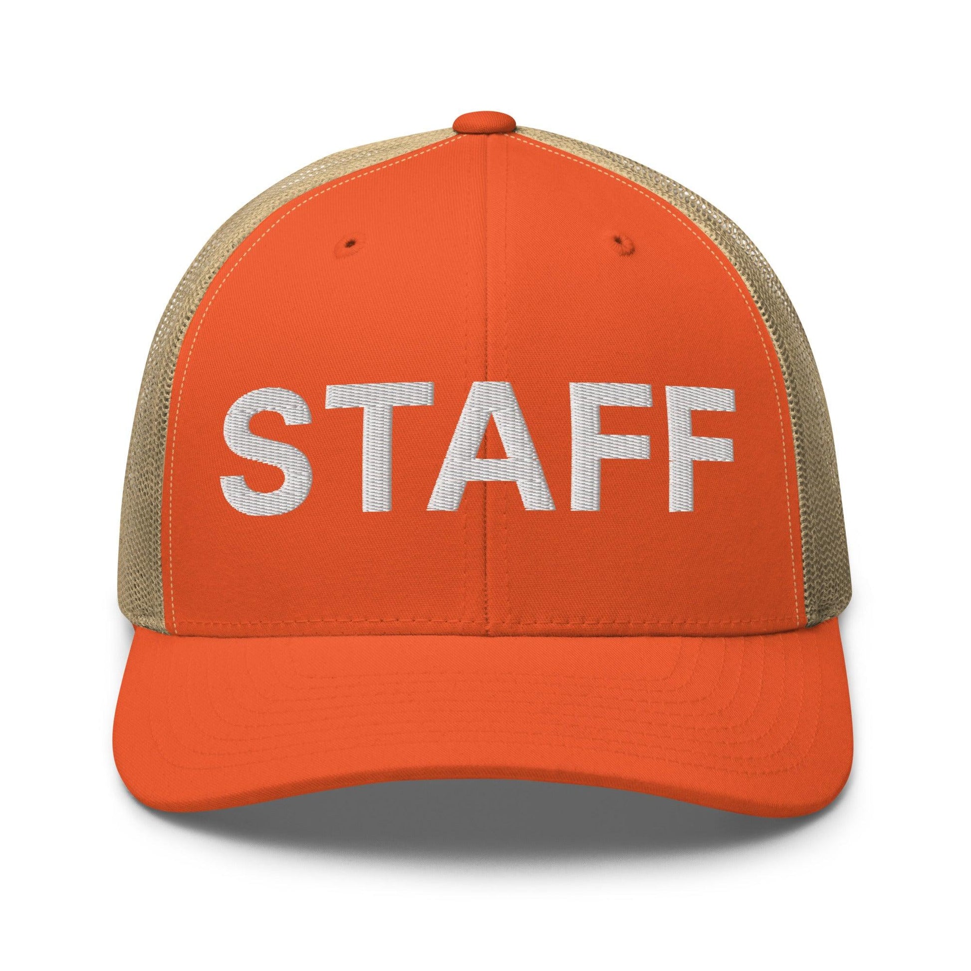 Staff Uniform Work Embroidered Mesh Trucker Hat - Rustic Orange/ Khaki